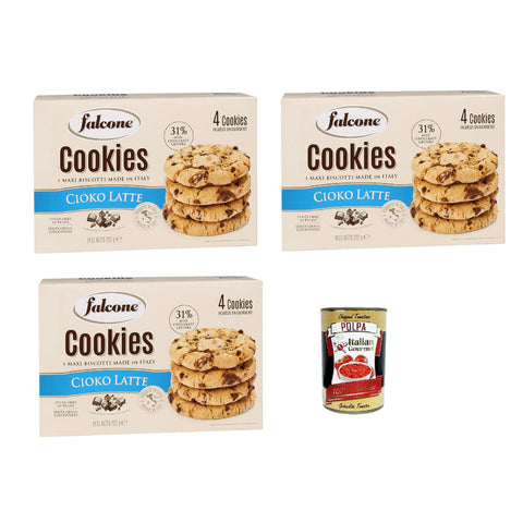 Falcone Cookies Cioko Latte, Kekse mit Milchschokoladenstückchen 3x 200g Original italienisch inkl. Italian Gourmet Polpa 400g