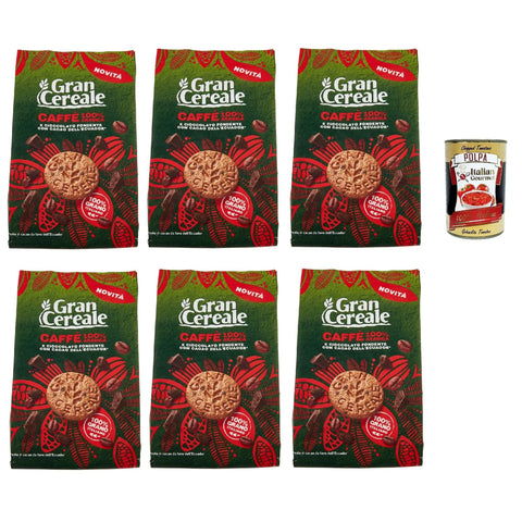 Mulino Bianco Gran Cereale Biscotti con Caffè 100% Arabica e Cioccolato Fondente con Fave dell'Ecuador, Kekse mit Kaffee und dunkle Schokolade 6x 280g Original italienisch inkl. Italian Gourmet Polpa 400g