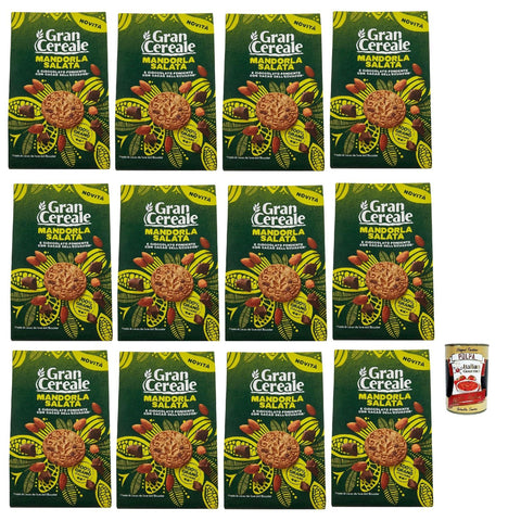 Mulino Bianco Gran Cereale, Biscotti con Mandorla Salata e Cioccolato Fondente con Fave dell'Ecuador, Kekse mit Gesalzener Mandel und dunkle Schokolade 12x 280g Original italienisch inkl. Italian Gourmet Polpa 400g