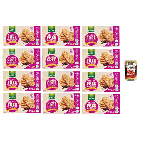Gullon Biscotti di avena con gocce di cioccolato, senza glutine, Haferkekse mit Schokoladenchips, biscuits gluten frei, gluten free 12x 220g Original italienisch inkl. Italian Gourmet Polpa 400g