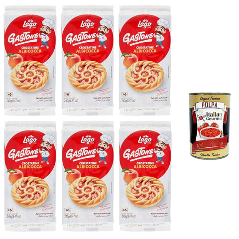 Lago Gastone Crostatina all'Albicocca,Aprikosentarte, 6x 240g Packung, Jede Packung enthält 6 Snacks à 40g Original italienisch inkl. Italian Gourmet Polpa 400g
