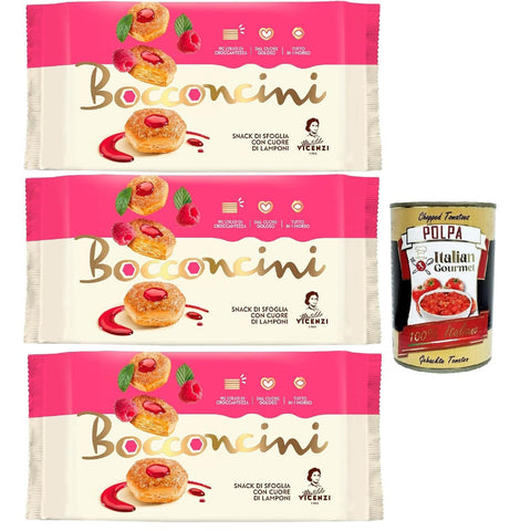 Matilde Vicenzi millefoglie Bocconcini Ripieno di Farcitura al Lampone,Blätterteigbacken,knusprige und zarte,snack Himbeerfüllung creme 3x 90g Original italienisch inkl. Italian Gourmet Polpa 400g