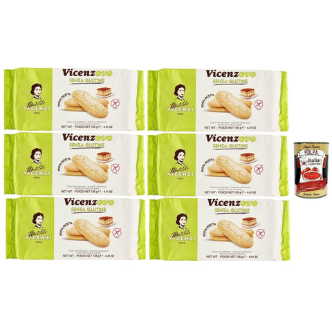 Matilde Vicenzi Savoiardi Vicenzovo, Laktose und glutenfrei, traditionelle, einfache und leichte Kekse, hergestellt mit 26% frischen Eiern, Zucker und Mehl, 6x 125gr Original italienisch inkl. Italian Gourmet Polpa 400g