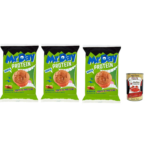 Mr.Day Super-Protein-Muffin mit gesalzener Karamellfüllung, Snack-Proteinquelle, ideal für Frühstück, Snack oder Nachmittag, 3x 252 gr Original italienisch inkl. Itlaian Gourmet Polpa 400g