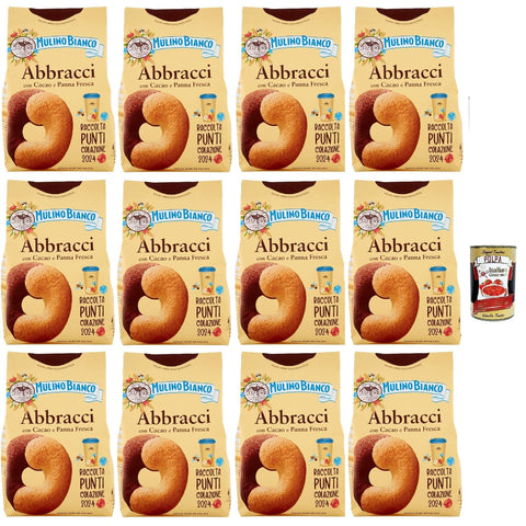 Mulino Bianco Abbracci Biscotti con Cacao e Panna Fresca, Kekse mit Kakao und frische Sahne 12x350g Original italienisch