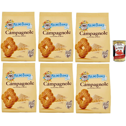 Mulino Bianco Campagnole Biscotti con Farina di Riso, Kekse mit Reismehl, biscuits cookies, 6x 700 g Original italienisch inkl. Italian Gourmet Polpa 400g