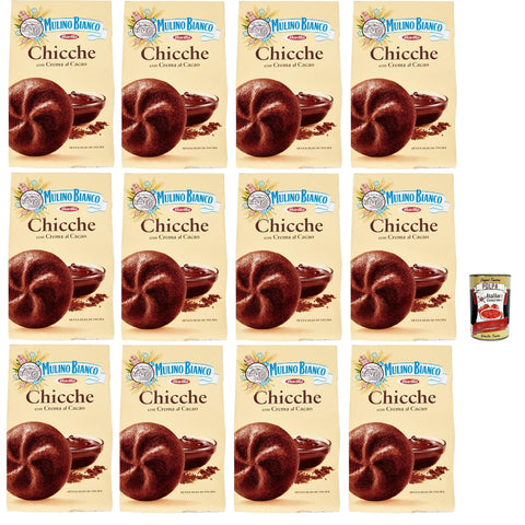 Mulino Bianco Chicche kakao, Biscotti Con Crema Al Cacao, Kakaocreme Kekse, biscuits cookies, 12x 200g Original italienisch inkl. Italian Gourmet Polpa 400g