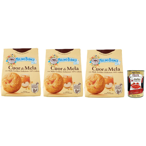 Mulino Bianco Cuor di Mela Biscotti con Mele 100% Italiane, Kekse mit 100% Äpfeln, cookies biscuits 3x 300 g inkl. Italian Gourmet polpa 400g Original italienisch