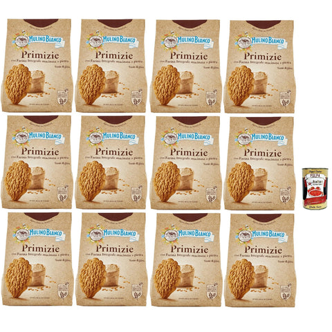 Mulino Bianco Primizie Biscotti con Farina Integrale Macinata a Pietra, Kekse mit 100% vollem Mehl, Frühstück voller Faser und Geschmack, 12x 700g Original italienisch inkl. Italian Gourmet Polpa 400g