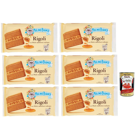 Mulino Bianco Rigoli Biscotti con Miele Millefiori Italiano, Kekse mit italienischem Millefiori-Honig, biscuits cookies, 6x 400 g Original italienisch inkl. Italian Gourmet Polpa 400g
