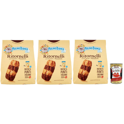 Mulino Bianco Ritornelli Biscotti con Cacao e Mandorle, Kekse mit Kakao und Mandeln, Palmölfreies, leckeres Frühstück, 3x 700 g Original italienisch inkl. Italian Gourmet Polpa 400g