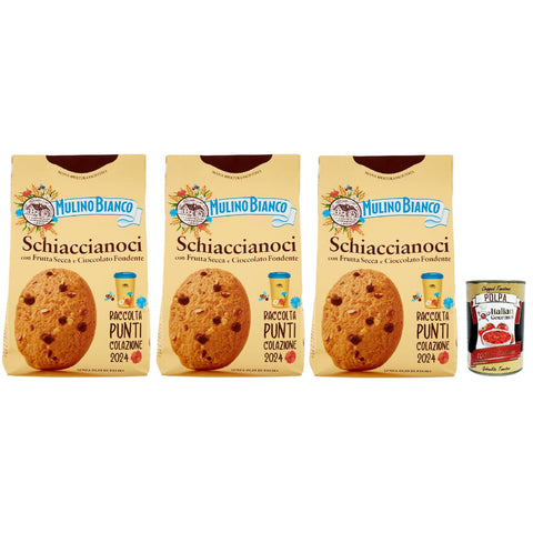 Mulino Bianco Schiaccianoci Biscotti con Frutta Secca e Cioccolato Fondente, Kekse mit getrockneten Früchten und dunkle 3x300g Original italienisch