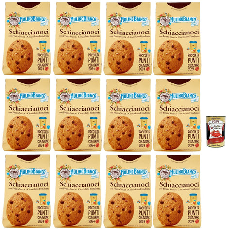 Mulino Bianco Schiaccianoci Biscotti con Frutta Secca e Cioccolato Fondente, Kekse mit getrockneten Früchten und dunkle Schokolade, biscuits cookies 12x 300g inkl. Italian Gourmet polpa 400g Original italienisch