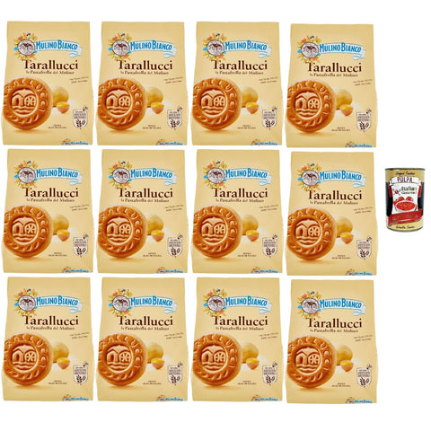 Mulino Bianco Tarallucci Biscotti con Uova Fresche 100% italiane, Kekse mit 100 % frischen italienischen Eiern, biscuits, cookies, 12x 800 g Original italienisch inkl. Italian Gourmet Polpa 400g