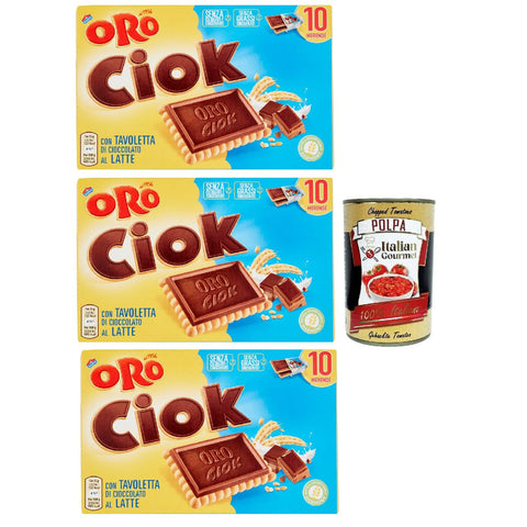 Oro Ciok Biscotto al latte, Keks mit Milchschokoladentafel, einfacher und köstlicher Snack, natürliche Faserquelle 3x 200 g inkl. Italian Gourmet polpa 400g Original italienisch