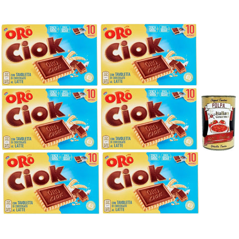 Oro Ciok Biscotto al latte, Keks mit Milchschokoladentafel, einfacher und köstlicher Snack, natürliche Faserquelle, 6x 200 g Original italienisch inkl. Italian Gourmet Polpa 400g