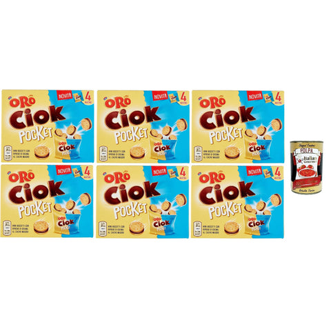Oro Ciok Pocket Mini -Kekse mit leckerer Milchschokoladencreme, einfacher und köstlicher Snack, natürliche Faserquelle, 6x 140 g (4 Einzelpotten von 40 g) Original italienisch inkl. Italian Gourmet Polpa 400g