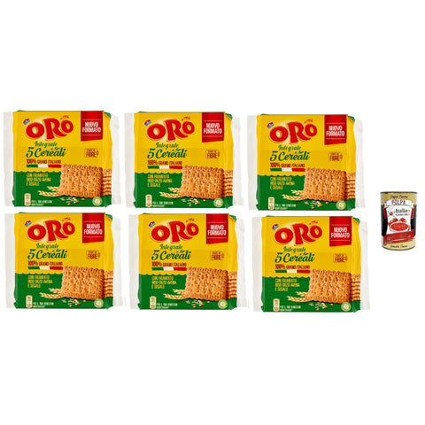 ORO SAIWA 5 Cereali, Vollkreidekekse mit Weizen, Reis, Gerste, Hafer und Roggen, Magnesiumquelle und voller Ballaststoffe, 100% Weizen 6x 420 g inkl. Italian Gourmet polpa 400g Original italienisch