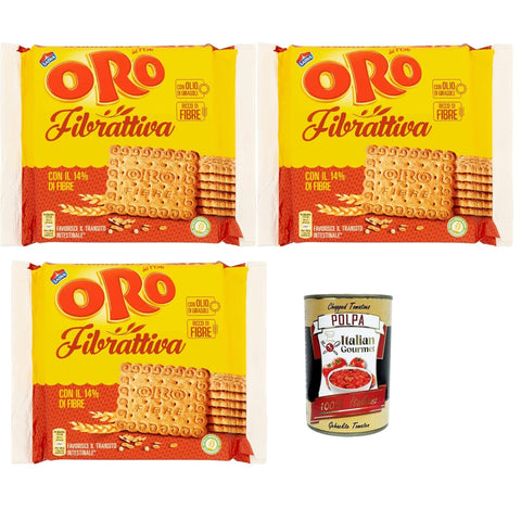 Saiwa Oro Saiwa Fibrattiva, Frühstückskekse, Kekse mit Vollkornmehl, Biscuits mit 14% Ballaststoffen 3x 400g inkl. Italian Gourmet polpa 400g Original italienisch