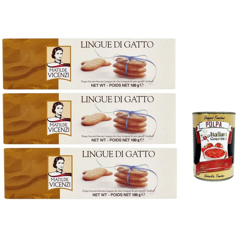 Pasticceria Matilde Vicenzi Lingue di gatto riegel Butterplätzchen cookies kekse italien snack 3x 100g Original italienisch inkl. Itlaian Gourmet Polpa 400g