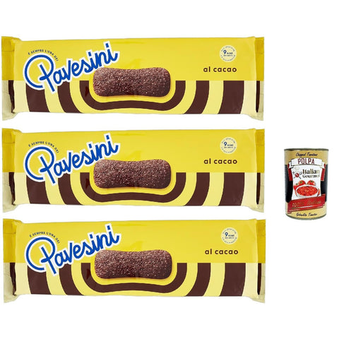 Pavesi Pavesini al Cacao, Biscotto Leggero per Colazione o Merenda, Leichter Keks mit Kakao zum Frühstück oder Snack, biscuits cookies, 3x 200 g Original italienisch inkl. Italian Gourmet Polpa 400g
