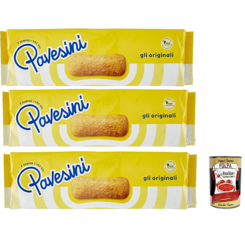 Pavesi Pavesini Classici, Biscotto Leggero per Colazione o Merenda, Leichter Keks zum Frühstück oder Snack, biscuits cookies, 3x 200 g Original italienisch inkl. Italian Gourmet Polpa 400g