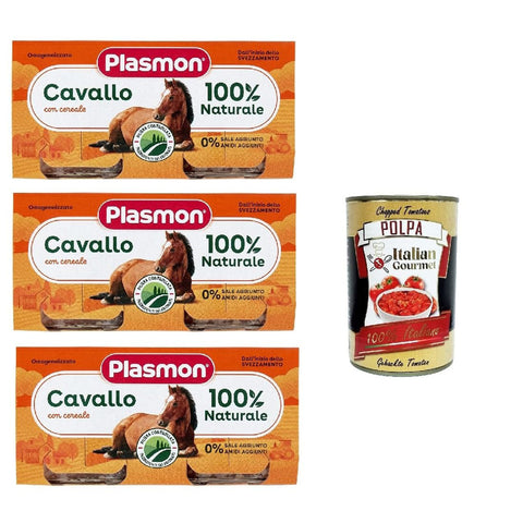 Plasmon Carne Cavallo e cereale 3x ( ) Mit italienischem Fleisch, 100% natürlich, ohne Stärken und Räume hinzugefügt 2x80g inkl. Italian Gourmet polpa 400g Original italienisch