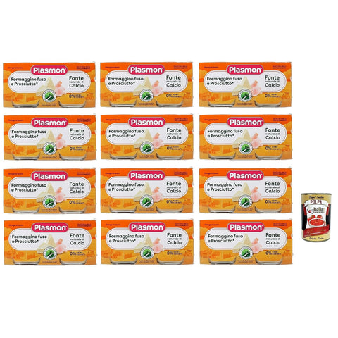 Plasmon Formaggino fuso e prosciutto 12x (2x80g) Mit italienischem Milch, 100% natürlich, ohne Räume hinzugefügt Original italienisch inkl. Italian Gourmet Polpa 400g