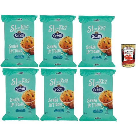 Si con Riso - Muffin con Riso e Gocce di Cioccolato, Muffins mit Reis und Schokoladenchips, Kuchen Laktose - freie Süße Snacks, Palmöl ohne 6x 222g inkl. Italian Gourmet polpa 400g Original italienisch