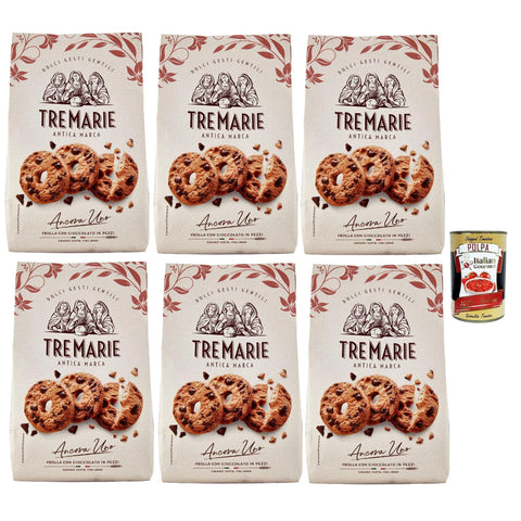 Tre Marie Ancora Uno Frolla con Gocce di Cioccolato in pezzi, Kekse Kakao Kekse mit Tropfen Schokolade Biscuits 6x 360g Packung Original italienisch inkl. Italian Gourmet Polpa 400g