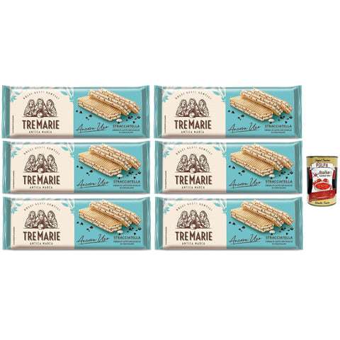 Tre Marie Ancora Uno Wafer Stracciatella Waffeln gefüllt mit Milchschokolade Creme und Schokoladenstücke 6x140g Original italienisch Gebäck