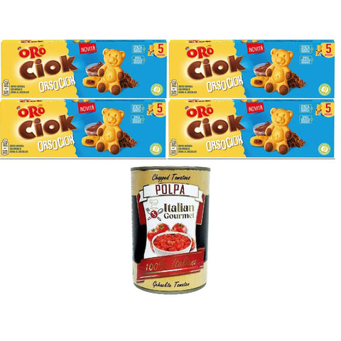 Oro Ciok Orso Ciok Weicher Snack mit Schokoladencremefüllung 4x150gr Original italienisch inkl. Italian Gourmet Polpa 400g