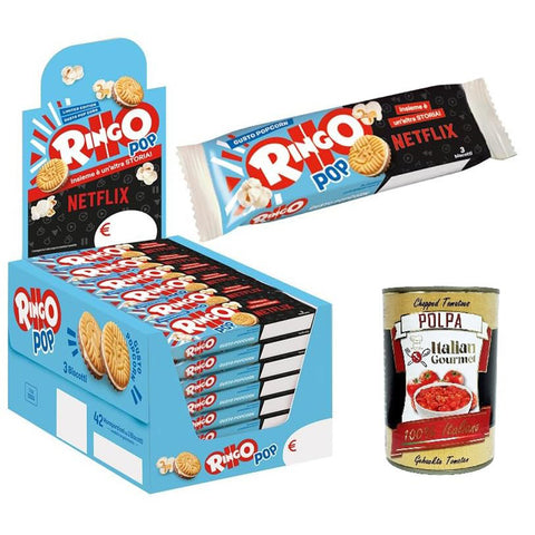 Pavesi Ringo PopCorn Espositore da 42 Pezzi LIMITED EDITION Ringo Popcorn-Display mit 42 Stück Original italienisch inkl. Italian Gourmet Polpa 400g