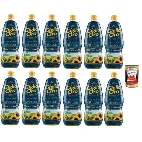 Carapelli Giglio Oro Olio di Semi di girasole, Sonnenblumenöl, Speiseöl Frittieröl 100% Öl 12x 1Lt inkl. Italian Gourmet polpa 400g Original italienisch