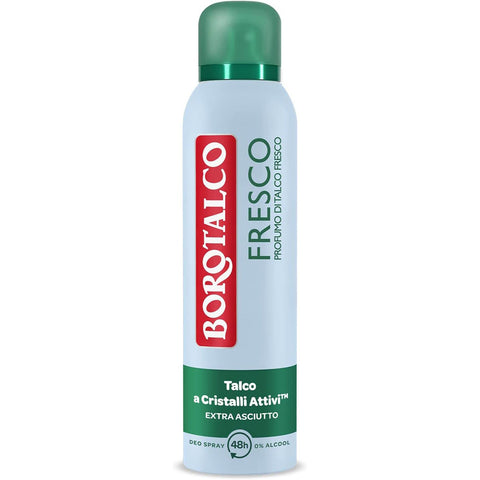 Borotalco Deo Spray Fresco alkoholfrei und mit Active Crystal Talk, Fresh Talk Duft, 48h 150 ml 12x Original italienisch inkl. Italian Gourmet Polpa 400g
