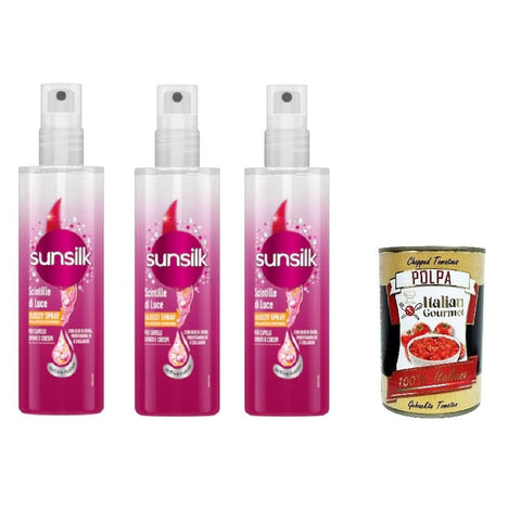 Sunsilk scintille di luce Glossy Spray per capelli spenti e crespi funkelndes, leicht glänzendes Spray für stumpfes und krauses Haar 3x 200 ml inkl. Italian Gourmet polpa 400g Original italienisch