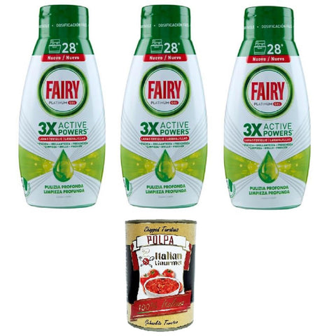Fairy Geschirrspülgel Platinum Tiefenreinigung, Zitronengeschirrspülmittel, 28 Waschgänge 3x 540 ml inkl. Italian Gourmet polpa 400g Original italienisch