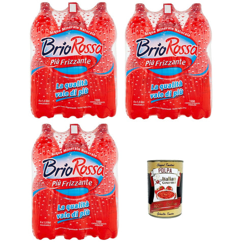 Rocchetta Brio Rossa Più frizzante Mehr prickelndes oligomineralisches natürliches Mineralwasser 18x1.5lt inkl. Italian Gourmet polpa 400g Original italienisch