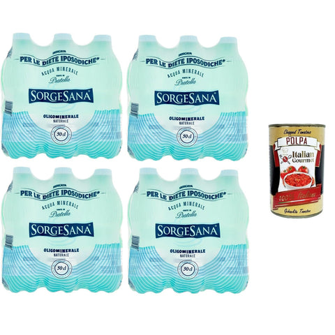 Sorgesana Acqua Oligominerale Naturale Natürliches oligomineralisches Mineralwasser 24x50cl inkl. Italian Gourmet polpa 400g Original italienisch