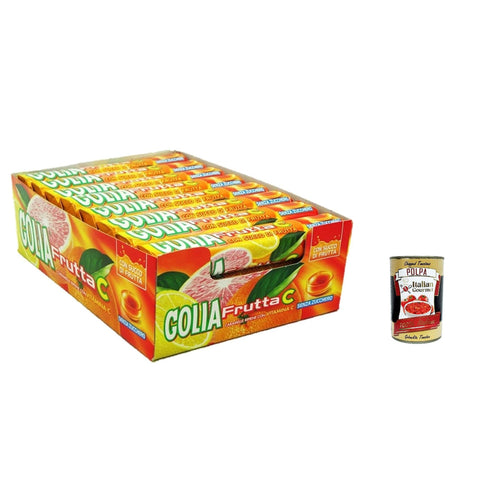 Golia Frutta C, Fruchtbonbons, zuckerfrei Süßigkeiten, 34g 24x Original italienisch inkl. Italian Gourmet Polpa 400g