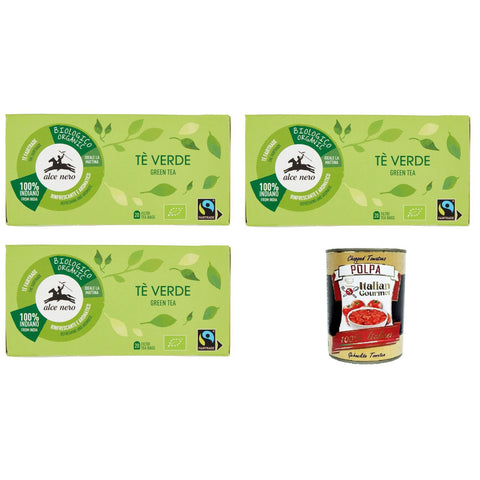 Alce Nero Tè Verde Rinfrescante e aromatico Grüner Tee Erfrischend und aromatisch (Packung mit 20 Filtern) 3x 35gr inkl. Italian Gourmet polpa 400g Original italienisch