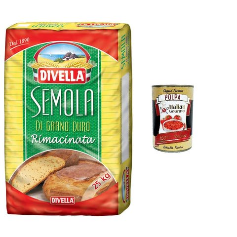 Divella SEMOLA RIMACINATA 25 KG inkl. Italian Gourmet Polpa 400 g Original italienisch
