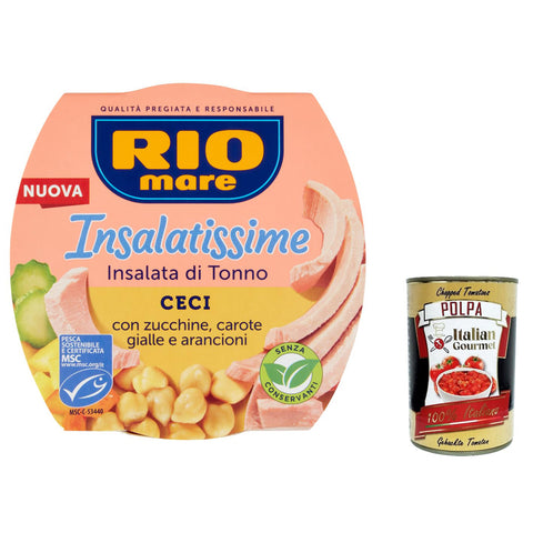 Rio Mare Insalatissime Ceci Thunfischsalat Kichererbsen mit Zucchini und Karotten Fertiggerichte 3x 160g inkl. Italian Gourmet polpa 400g Original italienisch