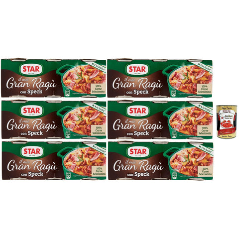 Star il mio Gran Ragù con geräucherter Schinken, mit 100% italienischem Fleisch, N.1 in Italien, 6x Packung mit 3 Dosen à 100g Original italienisch inkl. Italian Gourmet Polpa 400g