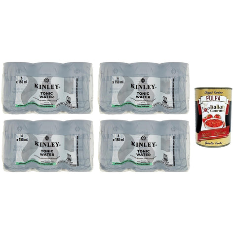 CocaCola Kinley Tonic Water, Kohlensäurehaltiges Getränk mit einem intensiven und erfrischenden Geschmack, Einweg - Mini Dosen 24x 150ml inkl. Italian Gourmet Polpa di Pomodoro 400g Dose Original italienisch