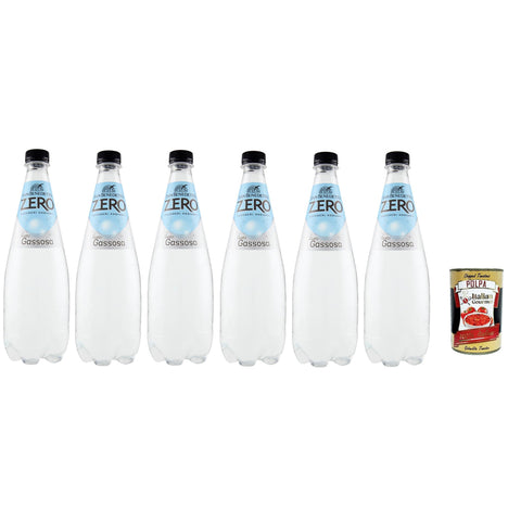 San Benedetto Gassosa zero, Kohlensäurehaltiges Erfrischendes Aperitiv - Aperif sugarfree, italienisches Alkoholfreies Getränk ohne Zucker, Tonic Wasser, Einweg - PET 6x 75cl inkl. Italian Gourmet polpa 400g Original italienisch