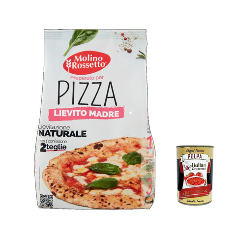 Molino Rossetto Preparato per pizza con lievito madre, pizzamischung mit Mutterhefe 750g 6x Original italienisch inkl. Italian Gourmet Polpa 400g
