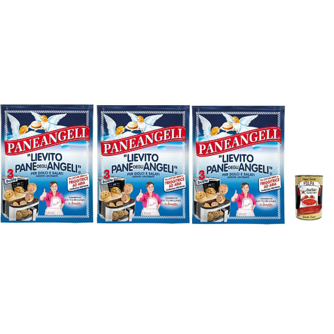 Paneangeli Lievito Pane degli Angeli per friggitrici ad aria, Hefe zum kurzen Kochen in der Luftbrand, Sofortiges Sauerteig, Glutenfrei und vegan 3x 39 g inkl. Italian Gourmet polpa 400g Original italienisch