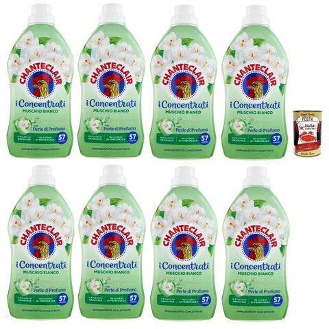 Chante Clair I Concentrati Ammorbidente Sublime Muschio Bianco weiße Moschus Weichspüler 8x 1140ml lang anhaltender Duft 57 Wäschen Waschmittel & Italian Gourmet polpa 400g Original italienisch