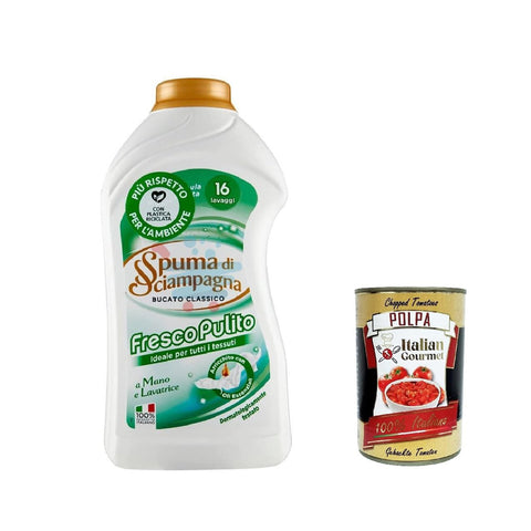 Spuma di Sciampagna Flüssigwaschmittel, 16 Wäschen, Laundry Liquid, 16 Washes 6x 1 L inkl. Italian Gourmet polpa 400g Original italienisch